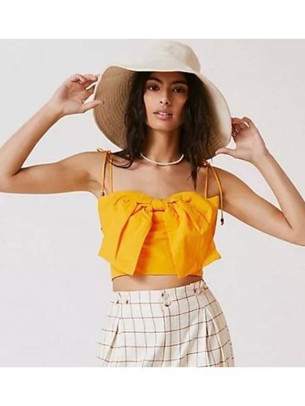Anthropologie Maeve Bow-Tie Crop-Top Mango Size L Party Summer Resort Vacation